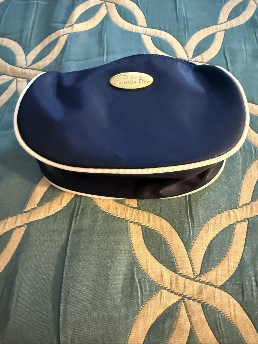Vintage  Parfums Christian Dior Cosmetic Makeup Pouch Bag Travel Navy Half Moon